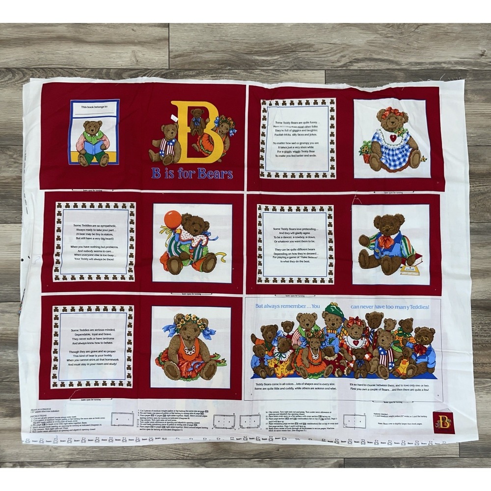 B Is For Bears Fabric Story Book Panel Teddy Bears Cut Sew Cranston Print Cotton
